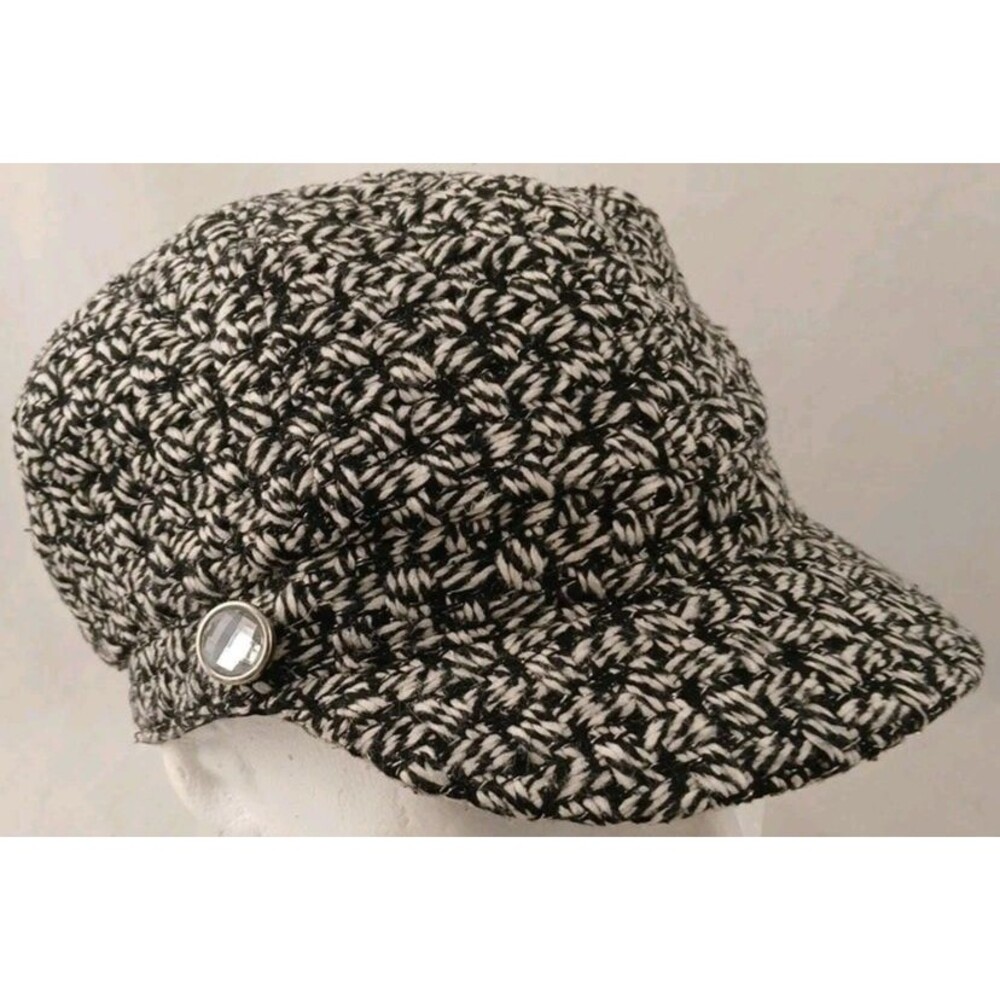 Joe Boxer Y2K Black/White/Silver Thread Satin-Lined Cabbie/Newsboy Cap/Hat-NICE!